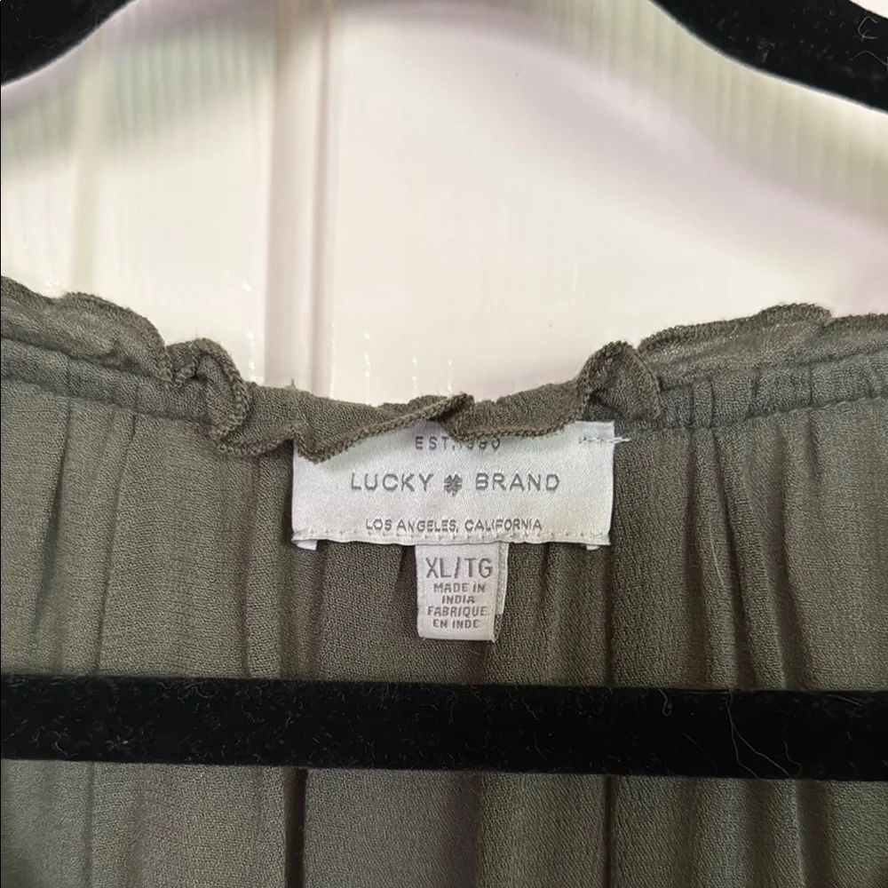 Lucky Brand Olive Green Long Sleeve Tie Front Blouse XL - Picture 2 of 10